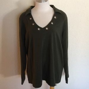 Long Sleeve Olive Grommet Top